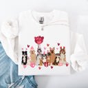 XXXL White Valentine's Dogs Balloons Hearts Paw Prints Animal Lover Theme Cozy Cartoon Style Sweatshirt