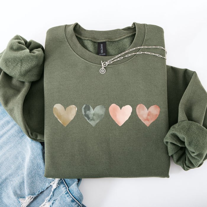 Watercolor Hearts Valentine's Day Love Minimalist Graphic Print Cozy Warmth Sweatshirt