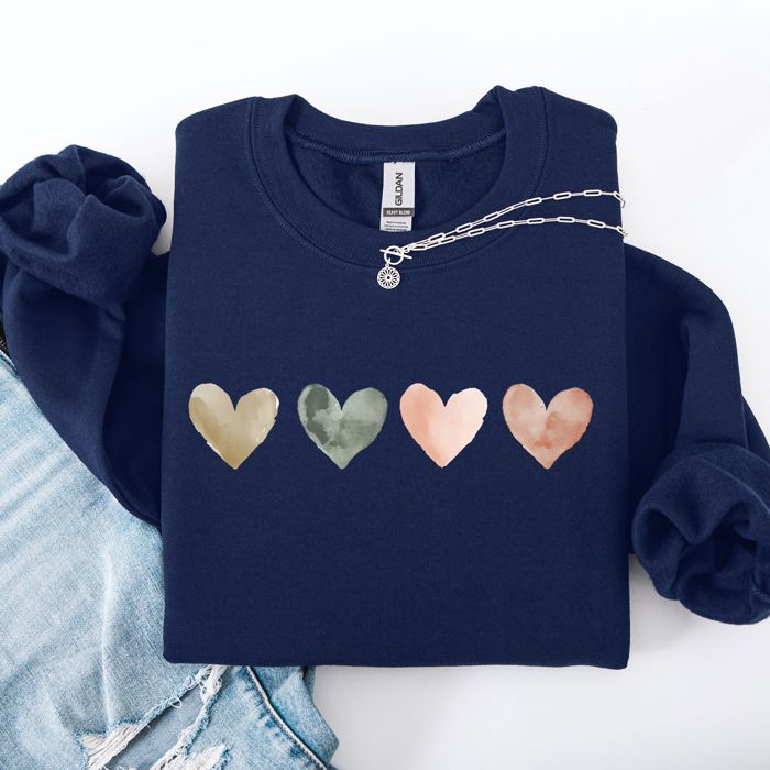 Watercolor Hearts Valentine's Day Love Minimalist Graphic Print Cozy Warmth Sweatshirt