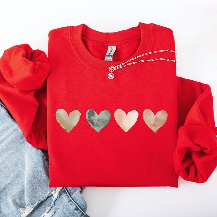 Watercolor Hearts Valentine's Day Love Minimalist Graphic Print Cozy Warmth Sweatshirt