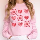 Large Light Pink XOXO Valentine's Day Checkered Retro Love Hearts Cozy Warmth Fleece-Soft Sweatshirt
