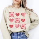 Large Sand XOXO Valentine's Day Checkered Retro Love Hearts Cozy Warmth Fleece-Soft Sweatshirt