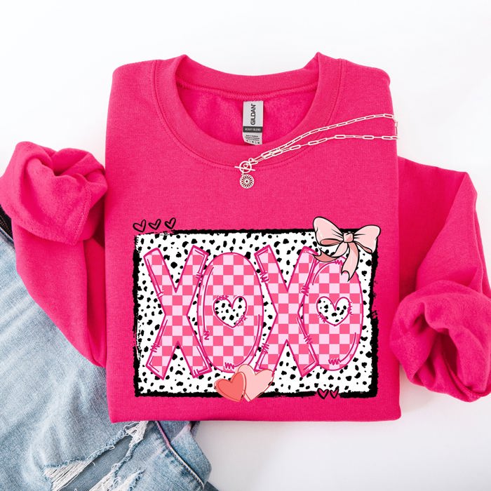 XOXO Valentine's Day Dalmatian Print Love Hearts Chic Cozy Fleece Wearable Artwork Sweatshirt