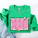 Small Irish Bright Green XOXO Valentine's Day Dalmatian Print Love Hearts Chic Cozy Fleece Wearable Artwork Sweatshirt