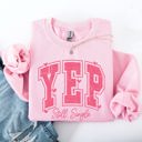 Medium Light Pink Yep Still Single Funny Valentine's Day Love Single Hearts Graphic Cozy Sweatshirt