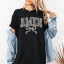 XL Black Amen Lace Coquette Ribbon Bow Christian Jesus Gospel Faith Saved Comfort Colors Tee