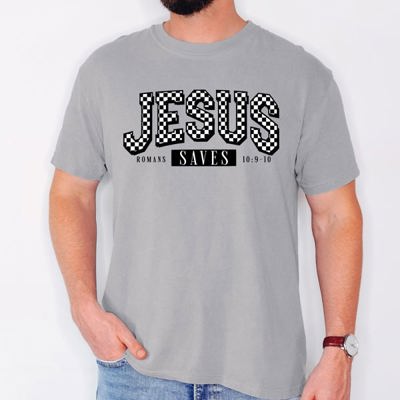 Checkered Jesus Saves Christian Gospel Faith Saved Vintage Graphic Comfort Colors Tee
