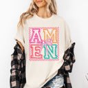 Medium Ivory Cream Colorful Amen Bows Coquette Christian Jesus Gospel Faith Saved Comfort Colors Tee