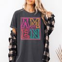 XXXL Pepper Dark Gray Colorful Amen Bows Coquette Christian Jesus Gospel Faith Saved Comfort Colors Tee