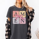 Medium Pepper Dark Gray Colorful Floral Amen Ribbon Coquette Christian Jesus Gospel Faith Saved Comfort Colors Tee