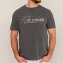 Medium Pepper Dark Gray He Is Risen Matthew Christian Jesus Gospel Faith Saved Bible Verse Comfort Colors Tee