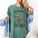 Large Light Green Hold Your Horses, Wait On The Lord, Christian, Jesus, Gospel, Faith, Saved Comfort Colors Tee