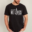 Small Black Plot Twist He Lives Christian Jesus Gospel Faith Saved Inspirational Message Comfort Colors Tee