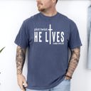 Medium Denim Blue Plot Twist He Lives Christian Jesus Gospel Faith Saved Inspirational Message Comfort Colors Tee