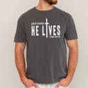 XXXL Pepper Dark Gray Plot Twist He Lives Christian Jesus Gospel Faith Saved Inspirational Message Comfort Colors Tee