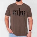 Large Espresso Brown Plot Twist He Lives Christian Jesus Gospel Faith Saved Inspirational Message Comfort Colors Tee
