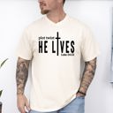Large Ivory Cream Plot Twist He Lives Christian Jesus Gospel Faith Saved Inspirational Message Comfort Colors Tee