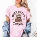 Medium Blossom Light Pink Stay Salty Cowgirl Country Western Christian Jesus Gospel Faith Saved Comfort Colors Tee