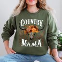 Large Military Green Country Mama Skull Western Country Living Mother's Day Edition Graphic Sweatshirt