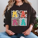 Medium Dark Chocolate Mama Bold Animal Print Leopard Cow Dalmatian Retro Mother's Day Graphic Sweatshirt