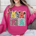 Large Crunchberry Bright Pink Mama Bold Animal Print Leopard Cow Dalmatian Retro Mother's Day Graphic Sweatshirt