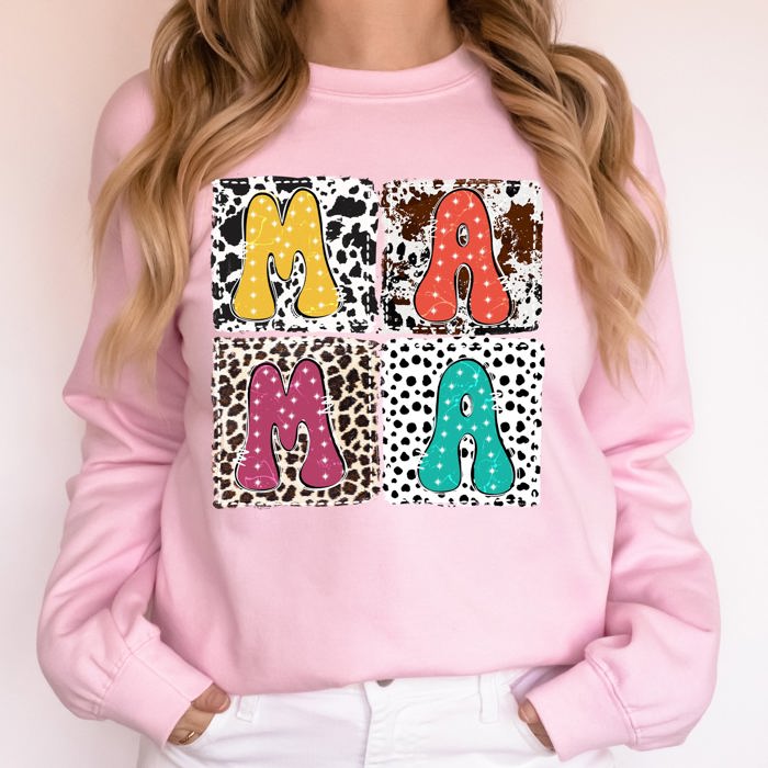 Mama Bold Animal Print Leopard Cow Dalmatian Retro Mother's Day Graphic Sweatshirt