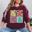 XL Maroon Mama Bold Animal Print Leopard Cow Dalmatian Retro Mother's Day Graphic Sweatshirt