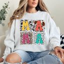 Small White Mama Bold Animal Print Leopard Cow Dalmatian Retro Mother's Day Graphic Sweatshirt