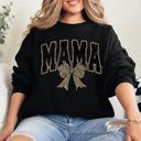 Medium Black Uniquely Styled Mama Leopard Print Bow Ribbon Embellished Cozy Mother's Day Sweatshirt