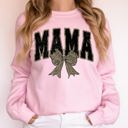 XXL Light Pink Uniquely Styled Mama Leopard Print Bow Ribbon Embellished Cozy Mother's Day Sweatshirt