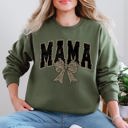 XXL Military Green Uniquely Styled Mama Leopard Print Bow Ribbon Embellished Cozy Mother's Day Sweatshirt