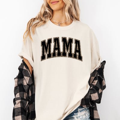 Mama Black Leopard Print Retro Vintage Varsity Mother's Day Classic Comfort Colors Tee