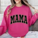Medium Crunchberry Bright Pink Mama Leopard Print Retro Vintage Varsity Mother's Day Cozy Warm Fleece Sweatshirt