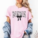 Large Blossom Light Pink Mama Bow Ribbon Chinoiserie Coquette Varsity Mother's Day Edition Comfort Colors Tee