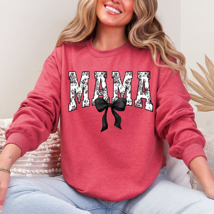Mama Bow Ribbon Chinoiserie Coquette Varsity Mother's Day Warm Soft Cozy Sweatshirt