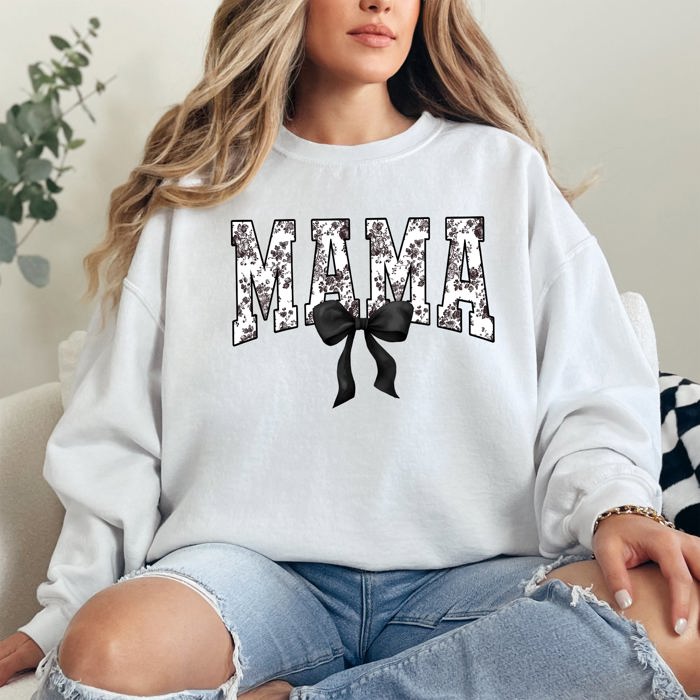 Mama Bow Ribbon Chinoiserie Coquette Varsity Mother's Day Warm Soft Cozy Sweatshirt