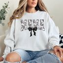 Small White Mama Bow Ribbon Chinoiserie Coquette Varsity Mother's Day Warm Soft Cozy Sweatshirt
