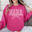 Small Crunchberry Bright Pink Mama Bow Ribbon Faux Lace Coquette Varsity Mother's Day Edition Keepsake Sweatshirt