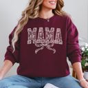 XL Maroon Mama Bow Ribbon Faux Lace Coquette Varsity Mother's Day Edition Keepsake Sweatshirt