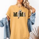 XXL Mustard Mama Cow Print Checkered Lightning Bolt Retro Mother's Day Celebration Comfort Colors Tee