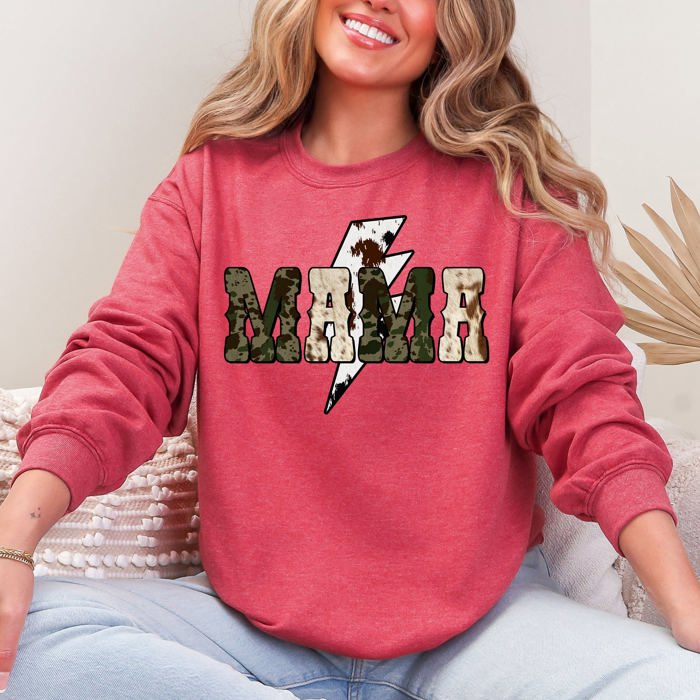 Mama Cow Print Checkered Lightning Bolt Retro Mother's Day Cozy Vintage Sweatshirt