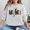 Small Ash Light Gray Mama Cow Print Checkered Lightning Bolt Retro Mother's Day Cozy Vintage Sweatshirt