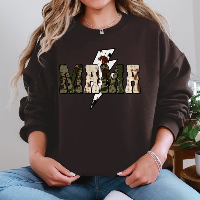 Mama Cow Print Checkered Lightning Bolt Retro Mother's Day Cozy Vintage Sweatshirt