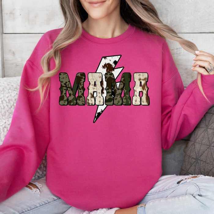 Mama Cow Print Checkered Lightning Bolt Retro Mother's Day Cozy Vintage Sweatshirt