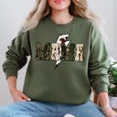 XXXL Military Green Mama Cow Print Checkered Lightning Bolt Retro Mother's Day Cozy Vintage Sweatshirt