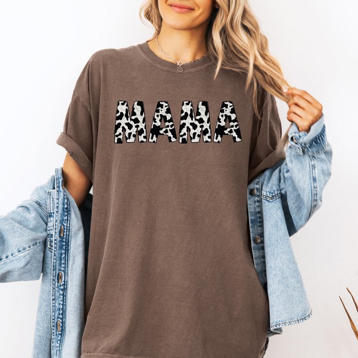 Mama Cow Print Vintage Mother's Day Classic Animal Print Timeless Everyday Wear Comfort Colors Tee