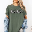 Small Moss Dark Green Mama Cow Print Vintage Mother's Day Classic Animal Print Timeless Everyday Wear Comfort Colors Tee