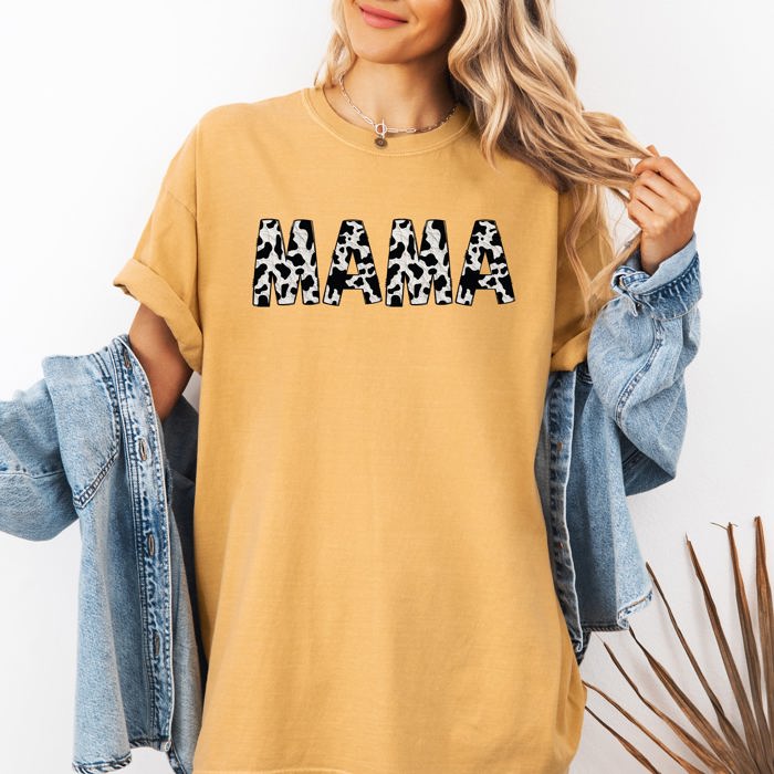 Mama Cow Print Vintage Mother's Day Classic Animal Print Timeless Everyday Wear Comfort Colors Tee