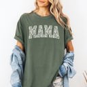 Medium Moss Dark Green Mama Faux Lace Coquette Varsity Mother's Day Collection Edition Comfort Colors Tee
