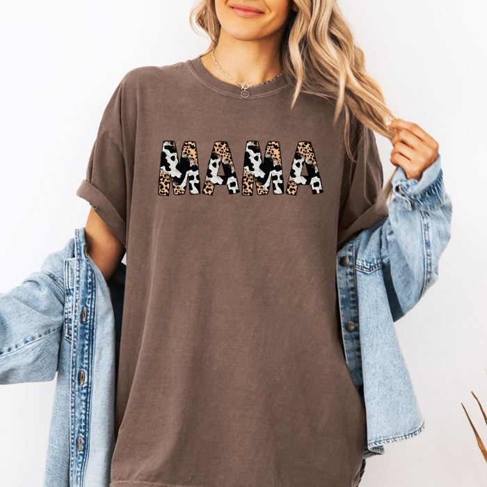 Mama Leopard Cow Print Classic Animal Mother's Day Limited Edition Collection Comfort Colors Tee